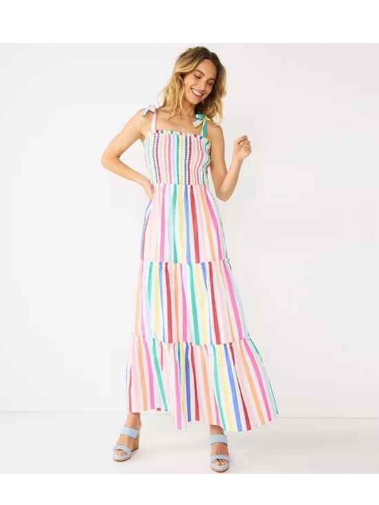 Draper James Dresses & Skirts - DRAPER JAMES RSVP Tiered Rainbow Pride Maxi Dress w Bow Straps & Pockets Size S